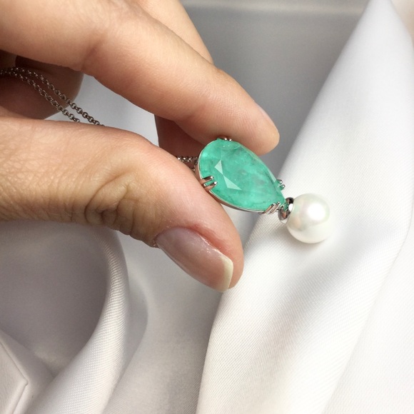 Colombian Emerald Fusion Necklace Shell Pearl - Picture 7 of 9